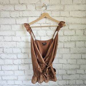 EXPRESS Bronze Ruffle Wrap Top, S